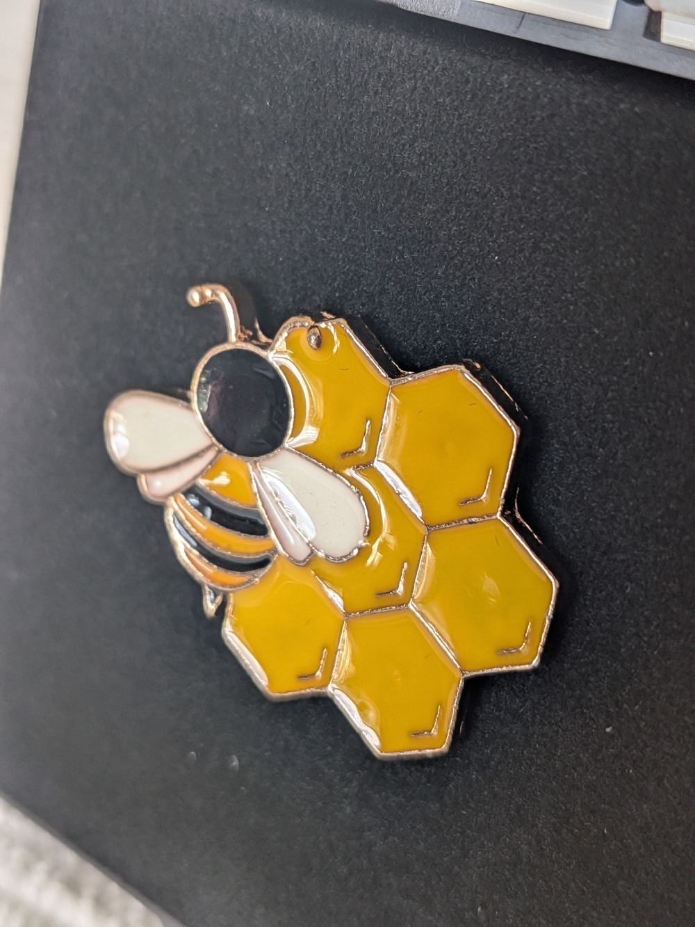 Bee and Honeycomb Enamel Metal Pin Golden